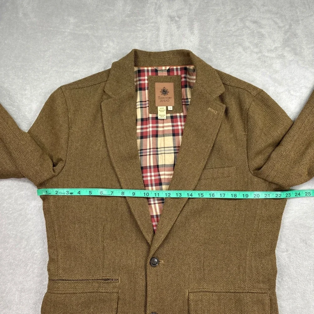 Territory Ahead Blazer Mens Medium Brown Herringbone Wool Blend Elbow Patches